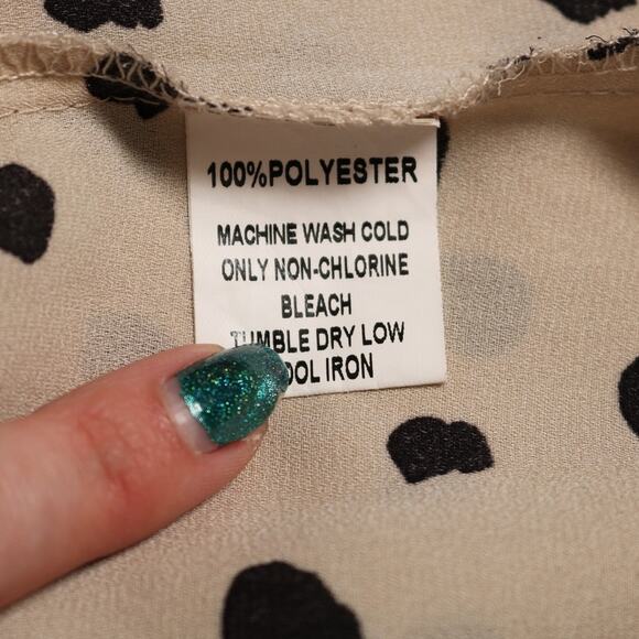 Papermoon Stitch Fix Animal Spot Blouse Sheer Tie Cuff 3/4 Sleeve Beige Black M - Picture 7 of 8